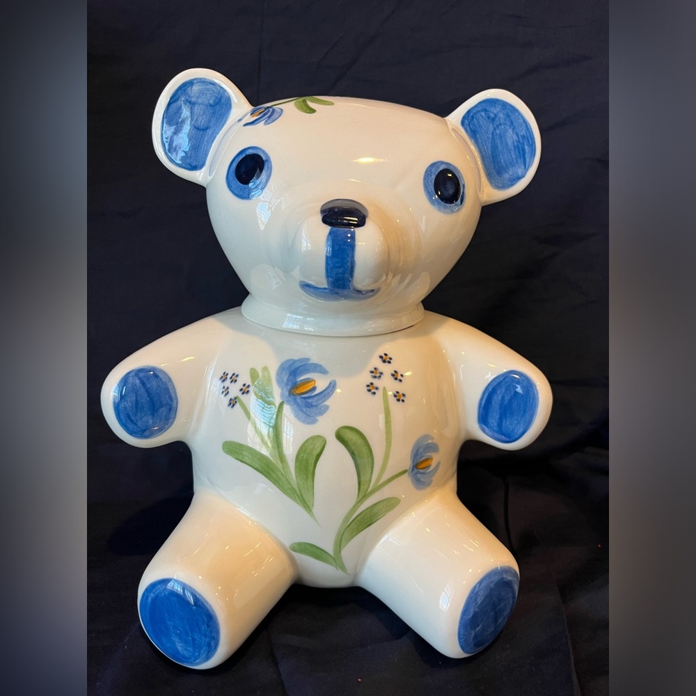 Vintage Bear Cookie Jar N.S. Gustin Blue Flowers